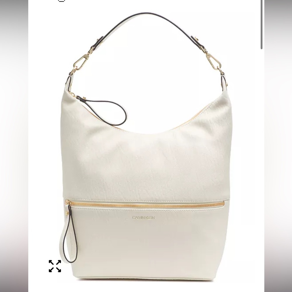 Calvin Klein Elaine Hobo Beige Leather Tote Bag
